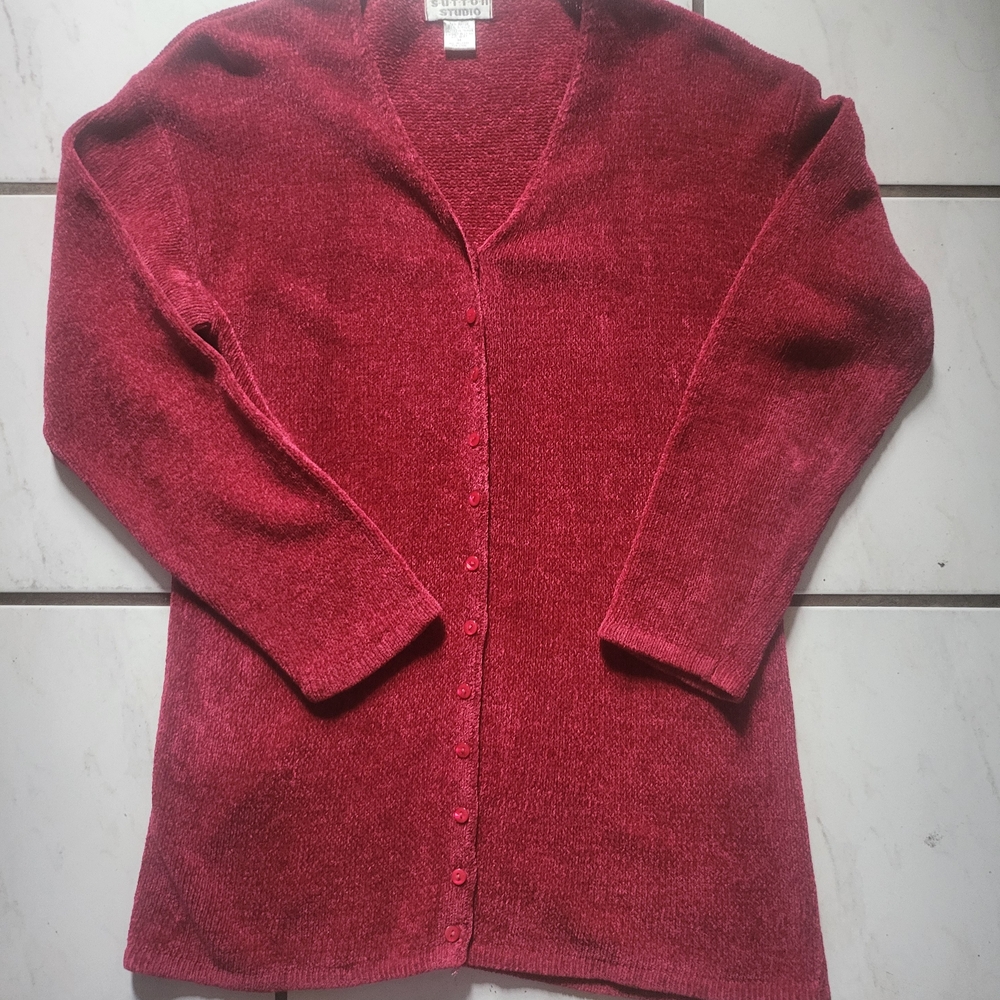 Sutton Studios Women Red Cardigan Sweater Sz M